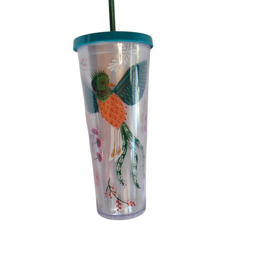 Starbucks Quetzal Bird Teal Orange  24oz Cold Cup Tumbler Venti 2017 Rare